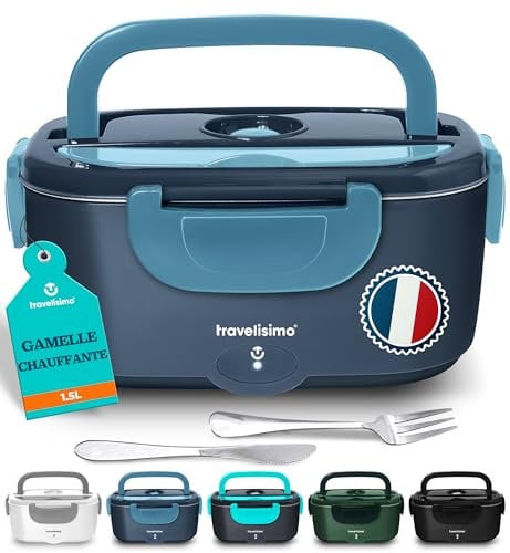 TRAVELISIMO Fiambrera Electrica 80W Taper Electrico para Comida 1,5L Fiambrera Termica 3 en 1 12V/24V/220V Fiambreras Comida Trabajo Para Coche y Camión, Loncheras de Trabajo en Acero Inoxidable