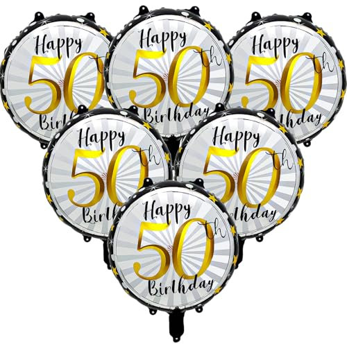 Yiran Luftballons 50 Geburtstag Deko Mann Frau, 18 Zoll 'Happy 50th Birthday Folienballon, 6 Stück Geburtstag Schwarz Gold Deko Helium Ballon für 50.Geburtstagsdeko Jubiläum Party Deko