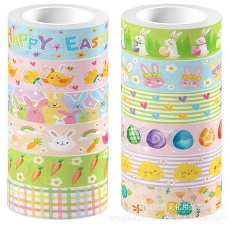 Fyfjur 12 Rollen Washi Tape Ostern, Ostern Washi Tape Set Selbstklebendes, Hasen Karotten Osterei Washi Tape Kinder, Deko Klebeband für DIY Handwerk, Verpackung Ostern, Scrapbooking, Geschenk(15MMx5M)