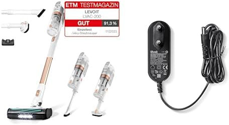 Levoit Akku Staubsauger mit Anti-Haar-Verwicklung + Adapter, max 50Min Laufzeit, Akkustaubsauger mit 99,9 Prozent Filterleistung, 4 in 1 Kabelloser Akkusauger für Hartboden, Teppich