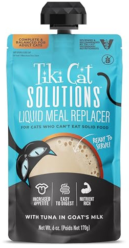 Tiki Cat Solutions Liquid Meal Replacer Wet Cat Food, Tuna in Goat's Milk, 6 oz. Spout Pouch (6 Pack)