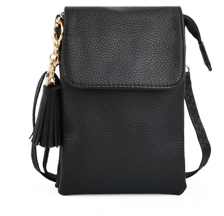 YILANJIN Pochette Telephone Portable, Femme Crossbody Bag, Porte Monnaie en Cuir Réglable Bandoulière Amovible, Sac Telephone Portable, Fermeture éclair Sac à Bandoulière, Noir
