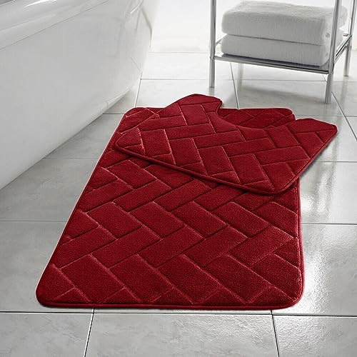 EXQUIZIT HOME Luxuriöses Badematten-Set aus Memory-Schaum, rutschfest, schnell trocknend, ultra-saugfähig, weich gepolstert, 100 % Polyester, Rot