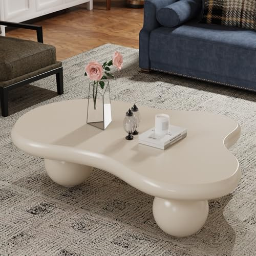 Wolkenförmiger Couchtisch Mit 3 Kugelbeinen Für Das Wohnzimmer, White 2 | Einzigartiger Moderner Cartoon-Couchtisch, Niedlicher Unregelmäßiger Couchtischs, Mitteltisch Mit Runden Kanten