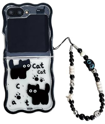SCJLSDA Schutzhülle für Samsung Galaxy Z Flip 6/5, niedlich, exquisit, lustiges Katzen-Cartoon-Anime-Design, klare Schutzhülle mit Armband (Samsung Galaxy Z Flip 5)