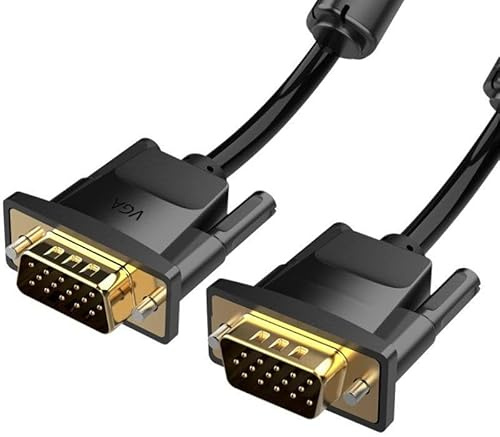Watio Wave VGA Cable - 10 Metre Male to Male Type Black Cable - Ideal for video connections between devices such as computers and monitors.*