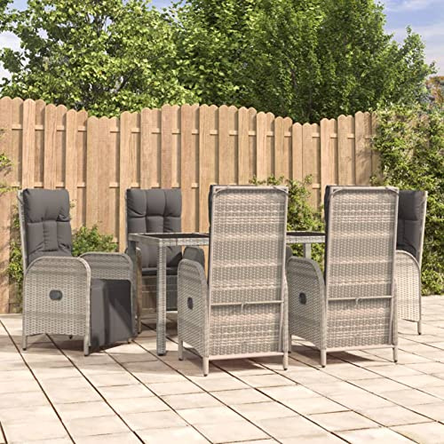 Festnight Rattan Gartenmöbel Set 6 Personen Verstellbar Gartenmöbel Set 6 Stühle mit Tisch Sitzgruppe Outdoor Terrassenmöbel Außen Gartentisch mit Stühlen Set Garten Essgruppe mit Hochlehner
