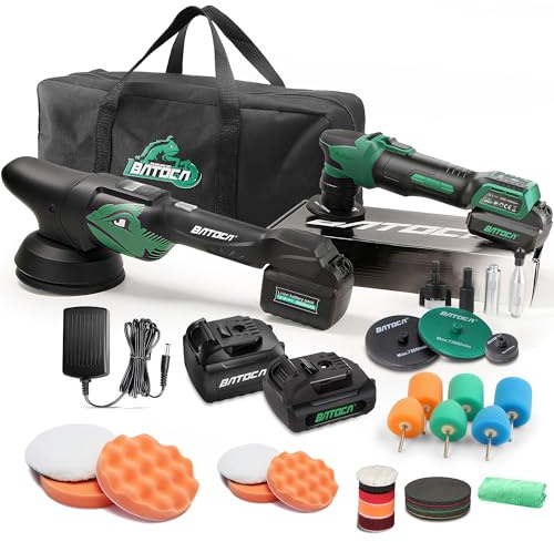 BATOCA S4 Cordless Polisher 3/1 DA/RO Polisher- Brushless Motor & S2 Cordless Car Buffer - LED Display, 5Ah+2.5Ah Interchangeable 2 Batteries for Car Detailing, Headlight Restoration, PRO Combo Kit