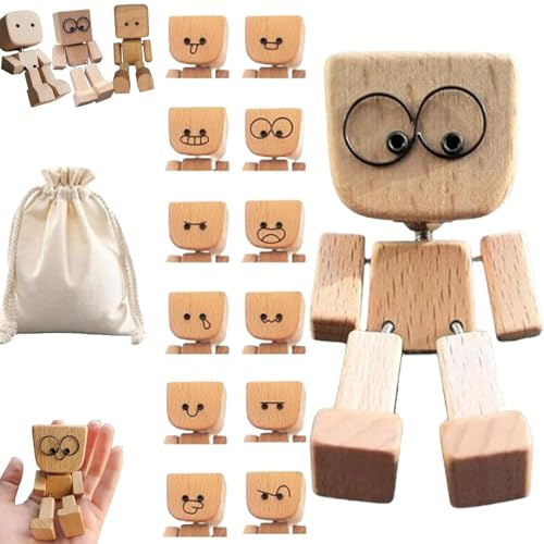 NNBWLMAEE Wackelnder Holzmann, Wackelmännchen Auto, Wackelfigur für Auto, Schüttelmann Holz, Schüttelmann Auto, Decor Mit Gesichtsausdrücke Ausdrücke, Die Mit 12 Susdrücken Schwankt (B+kein Ausdruck)