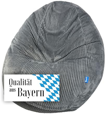 Bruni Classico Cord S in Grau – Kinder-Sitzsack für drinnen mit Füllung, Indoor-Sitzsack aus Deutschland