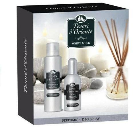 Tesori d’Oriente White Musk Geschenkset – Aromatic Deodorant Spray 150 ml + Aromatic Perfume 100 ml – Frischer Weißer Moschus Duftset Veltao Set