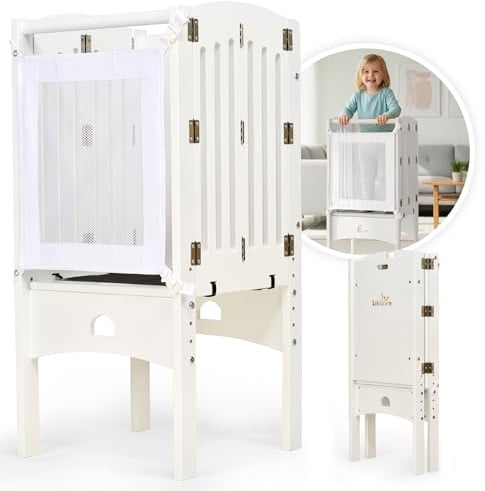 Lululearn® Lernturm ab 1 Jahr [FALTBAR] – Montessori Learning Tower, vormontiert, höhenverstellbar & extra sicher | Platzsparender Tritthocker für Küche & Alltag (Weiß)