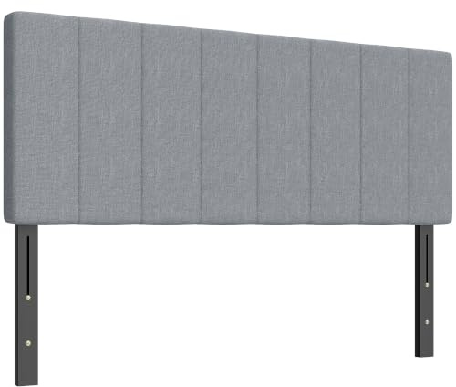 HOMCOM Kopfteil 3-Fach Höhenverstellbar 160 x 10 x 106/116/126 cm Grau | Bettkopfteil mit Metallbeinen, Gestepptes Polsterkopfteil mit Leinenoptik, für Schlafzimmer