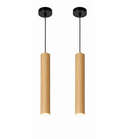 Alpinaluz Pendelleuchte 40 cm aus Aluminium, Modernes Zylinder-Design mit GU10 Fassung und 120 cm Textilkabel, Deckenlampe für Küche, Esstisch und Wohnraum IP20 (2er-Set Holzoptik)