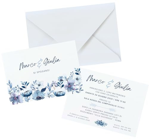 Hole Gadget 20 Pezzi Partecipazioni Matrimonio Nozze Personalizzate Moderne Eleganti con Stampa Inclusa ed Economiche con Busta, Inviti Personalizzati Vari Modelli a Tema (Modello 2)