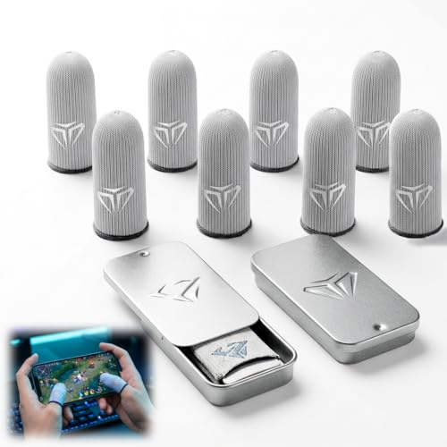 Finger Sleeve Gaming 8 Pièces 0.25mm Ultra Mince Fibre d Argent Gants de Doigt pour Smartphone Anti Transpiration Gaming Accessoires avec 2 Boîtes Métalliques Doigtiers Tactiles pour PUBG COD Mobile