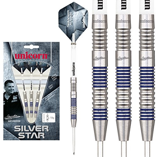 20g 24g Unicorn Gary Anderson Silver Star Darts, Unicorn Flights, Gripper Shafts - 80% Tungsten (20)