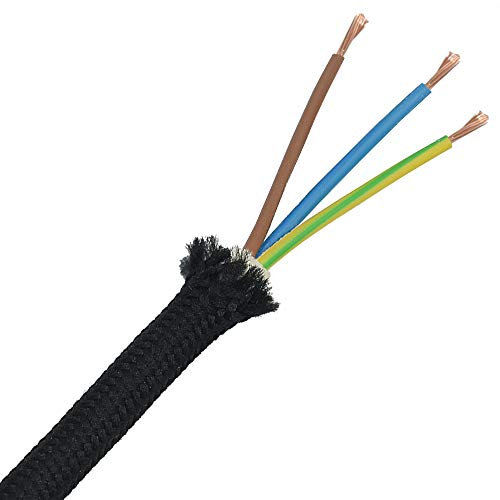 10m Stoffkabel Schwarz 3x0,75qmm 3G Textilkabel Lampenkabel Leuchtenkabel Kabel Stromkabel umsponnen