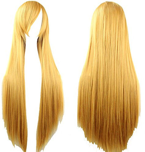 Zinsale 32 Lange Gerade Cosplay Perücken Natürliche Hitzebeständige Synthetische Lolita Anime Haarteil (Gelb)