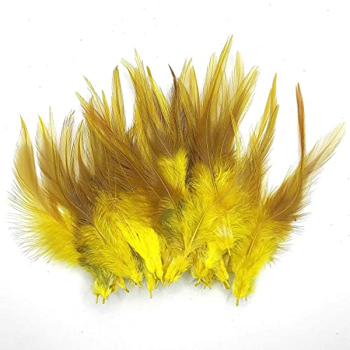 Natürliche Federn Hahnenfedern, ca. 10-15 cm, 50 Stück, Gelb - Kopper-24 Hahn Schwanzfedern Schmuck Dekoration Bastelfedern für Hochzeit Weihnachten Karneval Party Deko Kostüme Natur Basteln