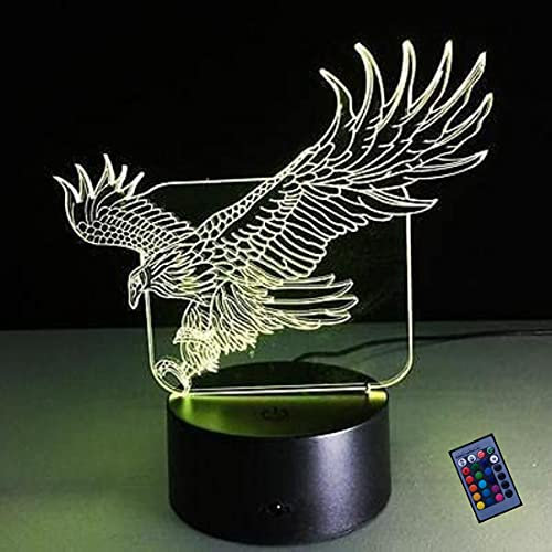 YTDZLTD Optische Täuschung 3D Adler Nacht Licht 16 Farben Andern Sich Fernbedienung USB-Strom Touch Schalter Dekor Lampe LED Lampe Tisch Kinder Brithday weihnachten Geschenk