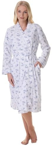 Camille Women's 100% Cotton Dressing Gown – Polka Dot & Floral Print Lightweight Ladies Robe with Tie Belt, Pockets & Breathable Fabric for Comfortable Loungewear 18-20 Blue