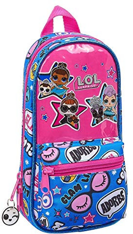 LOL Surprise 412020747 Plumier mochila 4 estuches llenos, 33 piezas, escolar, Fucsia/Azul