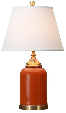 Fine Asianliving Lampe de Table Chinoise en Porcelaine Orange L19xP19xH60cm Lampes de Chevet Chinoise en Céramique Oriental Asiatique Avec abat-jour E27