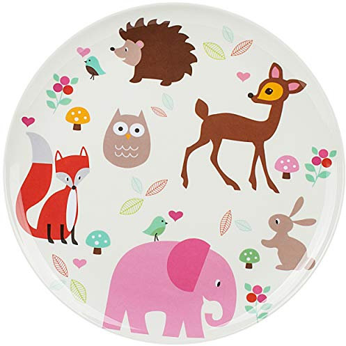 alles-meine.de GmbH großer Teller/Kinderteller - Speiseteller - Waldtiere & Zootiere - Elefant - REH - Eule - Ø 25 cm - BPA frei - Melamin/Melaminteller - Kunststoffteller - ..