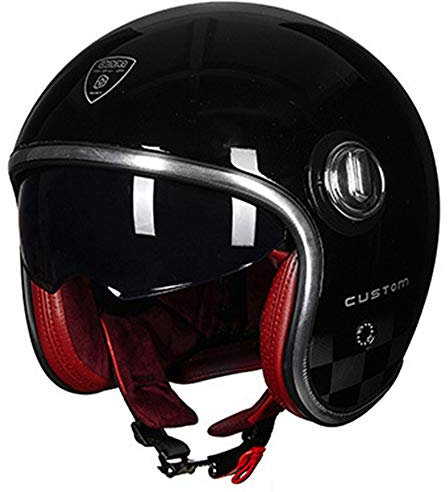 ZLYJ Rétro Casque Jet de Moto, Vintage Casque Face Ouverte Harley Casque Mobylette Bols Casque avec Visière, pour Adulte Hommes Femmes Scooter Locomotive, ECE Homologué