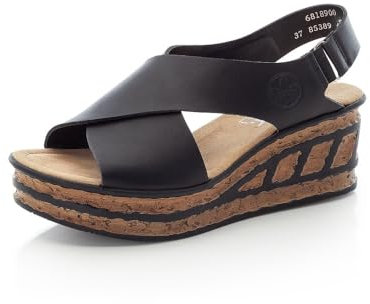 Rieker Damen Keilsandalen 68189, Frauen Sandalen,Sommerschuhe,Freizeitschuhe,offene Schuhe,Strandschuhe,Keilsandaletten,schwarz (00),38 EU / 5 UK