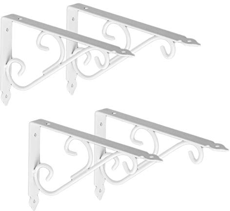 Ouvin Decorative Wall Shelf Brackets Heavy Duty 4 Pack 250mm White | Right Angle, Space Saving, 66lb, with Screws to install easily, Metal Material, Wall Mounted, for Living Room Kitchen Garage