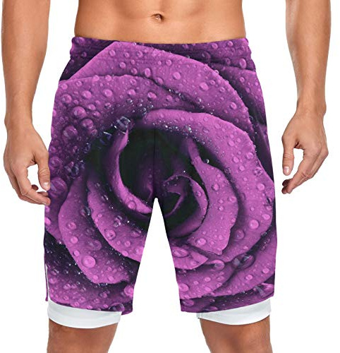 Mnsruu Water Drop Rose Short de sport à poches pour homme Motif floral - Multicolore - Small