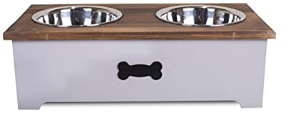 Luxury Dog Food Feeding Stand Station Stainless Double Raised Bowls Pet Feeder (Grey, Small)