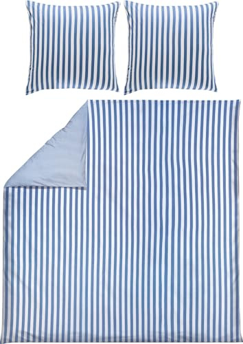 Erwin Müller Wende-Bettwäsche, Bettbezug, Kissenbezug Single-Jersey Streifen blau-weiß Größe 80x80 cm / 200x220 cm - temperaturausgleichend, formstabil, pflegeleicht, mit Reißverschluss