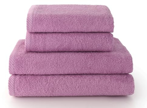 Top Towel - Combo - Lot de 2 Serviettes de Toilette et 2 Serviettes de Bain ou Douche - 100% Coton - 400 g/m² -Mauve