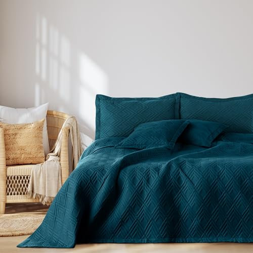 AmeliaHome Tagesdecke 170x270 cm Bettüberwürf zweiseitig Ultrasonic Steppung Polyester Ophelia Indigo