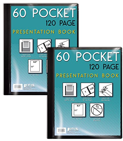 60 fickbunden svart presentationsbok, med klar sikt framtill, 120 arkskyddssidor, 21 x 28 cm ark, av Better Office Products, Art Portfolio, hållbara poly-fodral, brevstorlek
