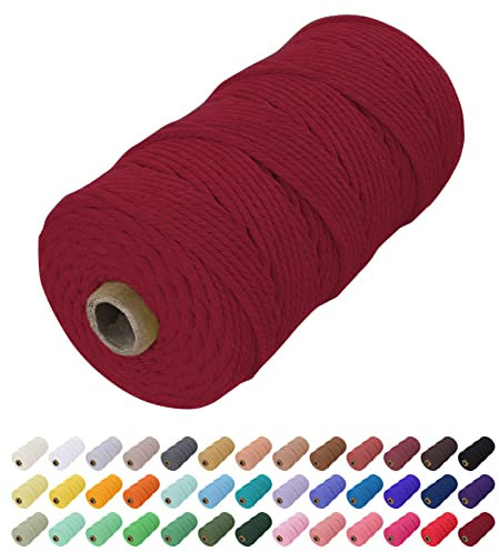 Uiopa Makramee Garn 2mm x 200m, Baumwollkordel Farbig Baumwollgarn Geflochten Baumwollseil, Natürliche Baumwollschnur für Wandbehang, Vorhang, Traumfänger, Hängepflanze, Deko (Weinrot)
