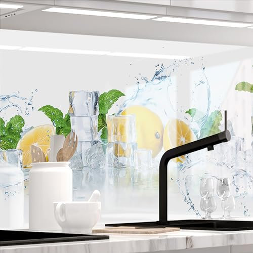 StickerProfis Küchenrückwand selbstklebend Glasoptik - Zitronen Splash - 1.8mm, Versteift, alle Untergründe, Hart PET Material, Premium 60 x 80cm