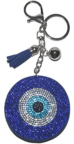 Popfizzy Strass Schlüsselanhänger für Frauen, Bling Purse Charms für Handtaschen, Mädchen Rucksack Schlüsselanhänger, Kristall Tasche Charm Schlüsselanhänger, Dunkelblaues Evil Eye
