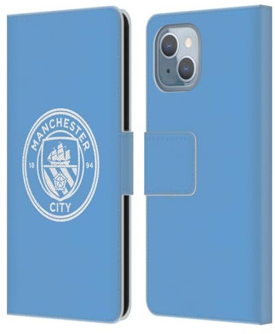 Head Case Designs Licenza Ufficiale Manchester City Man City FC Mono Bianco Colore Stemma Custodia Portafoglio in Pelle Compatibile con Apple iPhone 14