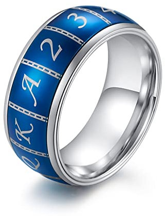 Whoiy Siegelring Blau, Herren Ring Drehbar Edelstahl Pokerzahlen Klingeln für Frauen 60 (19.1) Kostenlos Gravieren