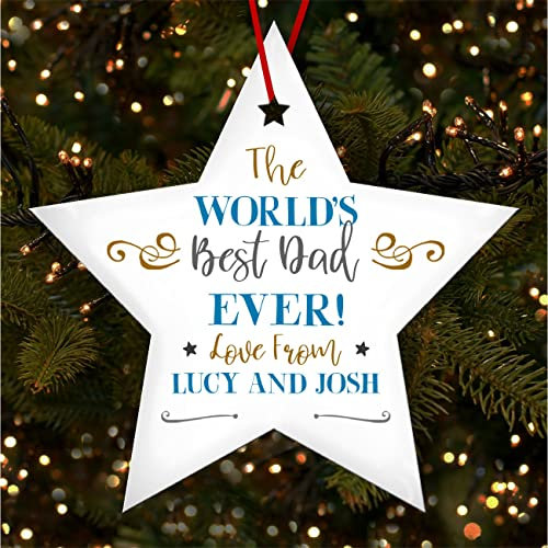 The Worlds Best Dad Text Star Personalised Christmas Tree Ornament Decoration