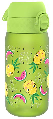 ion8 Botella de Agua para Niños, 350ml, a Prueba de Fugas, Fácil de Abrir, Cerradura Segura, Apta para Lavavajillas, Sin BPA, Asa de Transporte, Fácil de Limpiar, Neutro en Carbono, Diseño Piñas