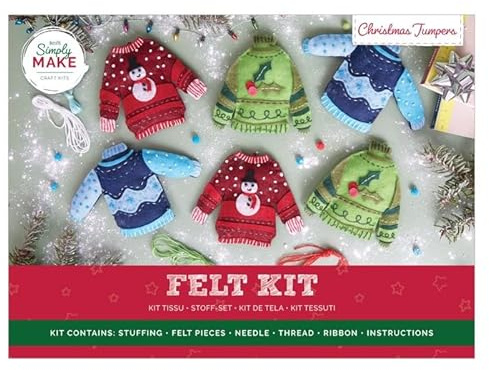 Simply Make Felt Christmas Decorations Craft Kit, Christmas Jumpers, Hanging Craft Decoration, Add Cute Accents to Festive Home Decor, Craft Gift, Hanging Decorations for Tree, Home