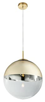 meineWunschleuchte Ausgefallene Pendelleuchte mit Glaskugel 1-flammig, Design in Gold & Klarglas, Ø 33cm