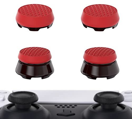playvital Copri Levette Analogiche Gommini per ps5 Controller Joystick, Thumbs PRO Armor Cover Analogici Stick Grip Caps, Convesso, Rosso&Nero