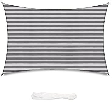Sekey Sonnensegel 4x6m, Sonnenschutz, Rechteckig HDPE-Kunststoff, Winddicht Wasserdurchlässig UV-beständig Atmungsaktiv Reißfest, für Balkon Garten, Grau-weiß gestreift