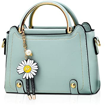 NICOLE & DORIS Handtasche Damen Umhängetasche Klein Schultertaschen PU Leder Satchel Handtasche Mädchen Messenger Crossbody Bag Niedliche Henkeltasche mit Blumen Anhänger Hellgrün